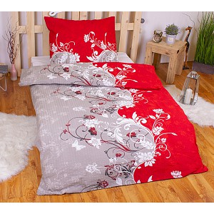 Krepové povlečení Květy červené 140x200+70x90