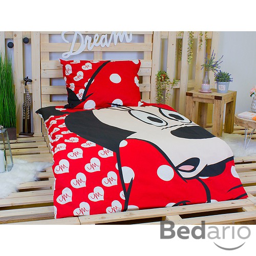 Bavlněné povlečení 140x200+70x90 Minnie Hearts RED