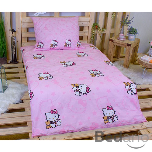 Bavlněné povlečení 140x200+70x90 Hello Kitty s medvídkem