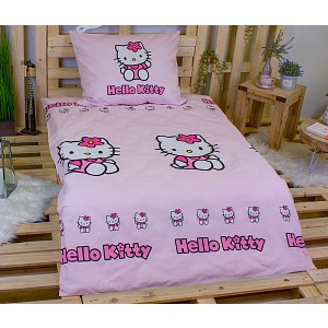 Bavlněné povlečení 140x200+70x90 Hello Kitty světlá
