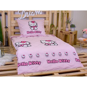 Bavlněné povlečení 140x200+70x90 Hello Kitty světlá