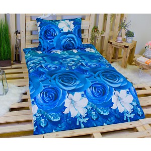 3D povlečení na dvě lůžka 140x200+70x90 Modré růže