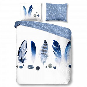 Bavlněné povlečení Good morning 140x200/220+60x70 Feathers blue