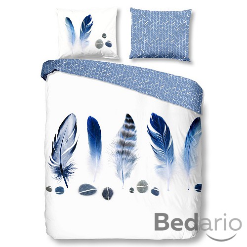 Bavlněné povlečení Good morning 140x200/220+60x70 Feathers blue