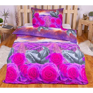 3D povlečení na jedno lužko 140x200+70x90 Růže s levandulí