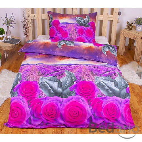 3D povlečení na jedno lužko 140x200+70x90 Růže s levandulí