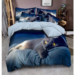 3D povlečení 140x200+70x90+40x40 Dark blue cat
