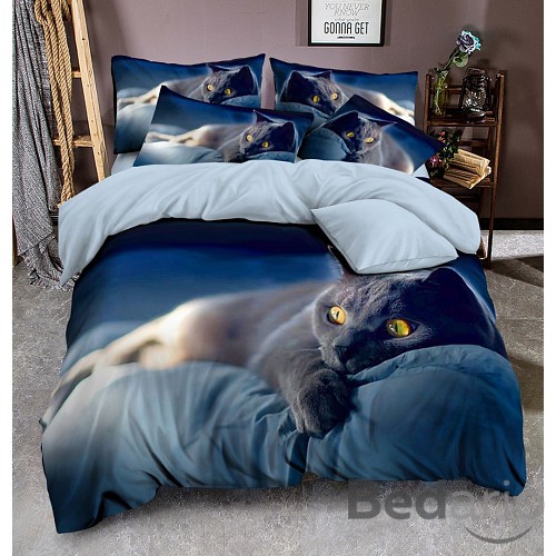 3D povlečení 140x200+70x90+40x40 Dark blue cat