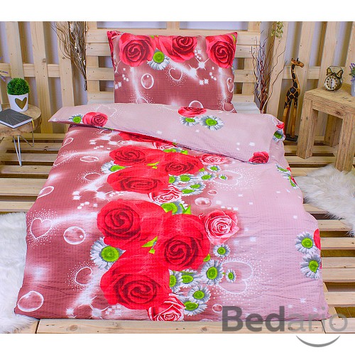 Krepové povlečení ECONOMY 140x200+70x90 Růže a kopretinky