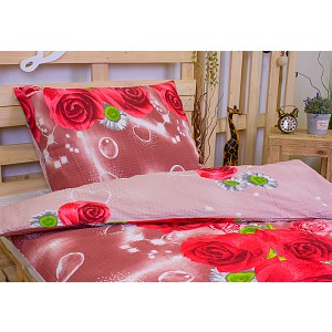 Krepové povlečení ECONOMY 140x200+70x90 Růže a kopretinky