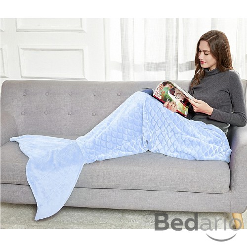 Mikroflanelová televizní deka Mořská panna 140 cm - Světle modrá