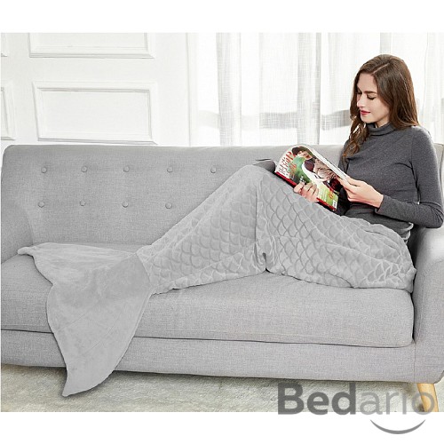 Mikroflanelová televizní deka Mořská panna 140 cm - Šedá