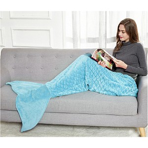 Mikroflanelová televizní deka Mořská panna 140 cm - Azurová