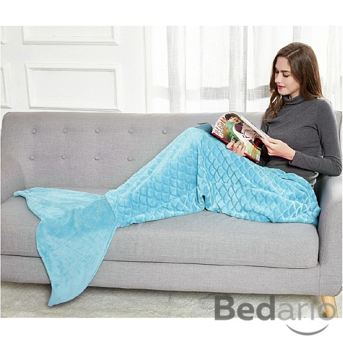 Mikroflanelová televizní deka Mořská panna 140 cm - Azurová