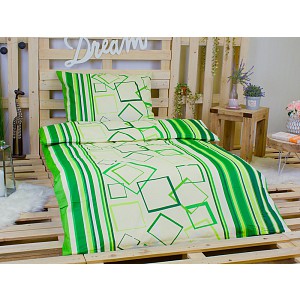 Bavlněné povlečení Zelené čtverce 140x200+70x90