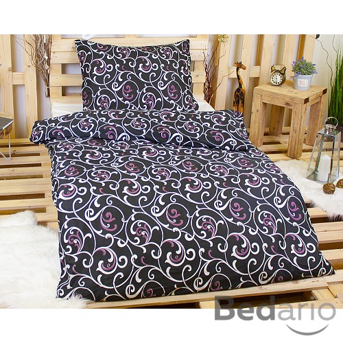 Povlečení mikrovlákno 140x200+70x90 Orient černý s fialovou