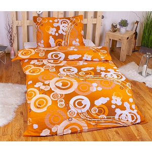 Krepové povlečení kruhy oranžové 140x200+70x90