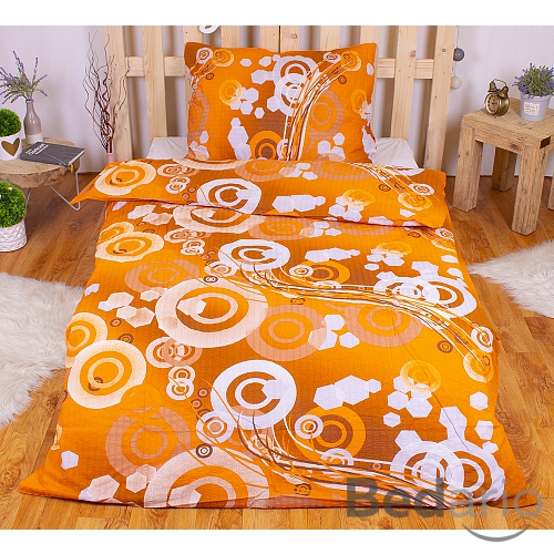 Krepové povlečení kruhy oranžové 140x200+70x90