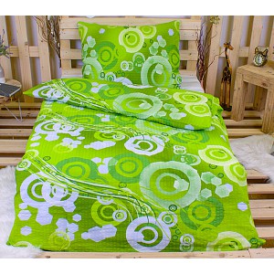 Krepové povlečení kruhy zelené 140x200+70x90