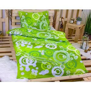 Krepové povlečení kruhy zelené 140x200+70x90