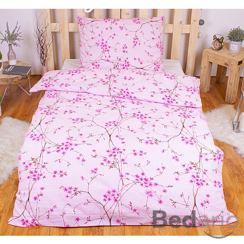 Krepové povlečení Sakura růžová 140x200+70x90