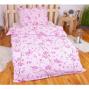 Krepové povlečení Sakura růžová 140x200+70x90