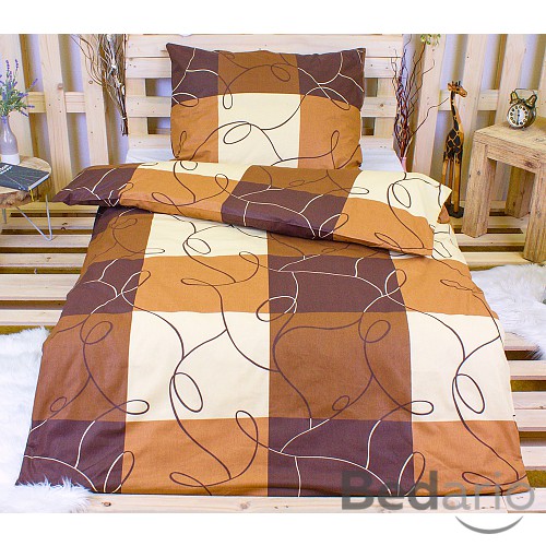 Bavlněné povlečení 140x200+70x90 Šachy béžovohnědé