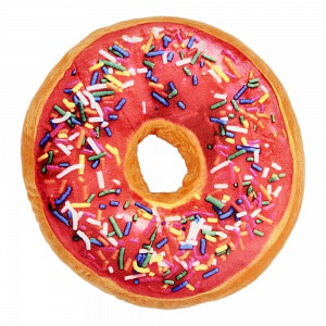 Dekorační plyšový polštářek DONUT 40 cm - Jahoda se sypáním