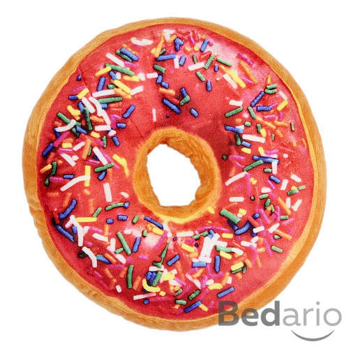 Dekorační plyšový polštářek DONUT 40 cm - Jahoda se sypáním