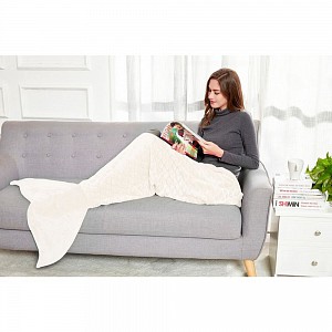 Mikroflanelová televizní deka Mořská panna 140 cm - Smetanová