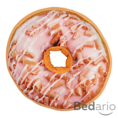 Dekorační plyšový polštářek DONUT 40 cm - Jahodová poleva s hoblinami