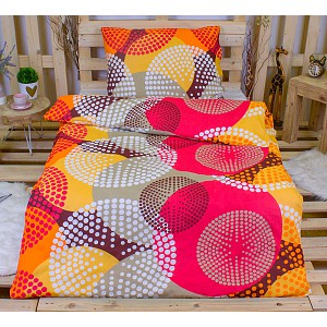 Bavlněné povlečení 140x200+70x90 Puntíkové kruhy oranžové