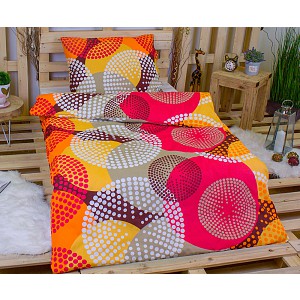 Bavlněné povlečení 140x200+70x90 Puntíkové kruhy oranžové