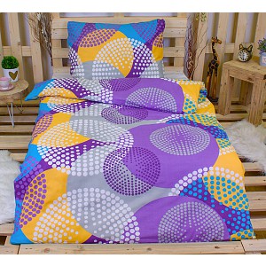 Bavlněné povlečení 140x200+70x90 Puntíkové kruhy fialové