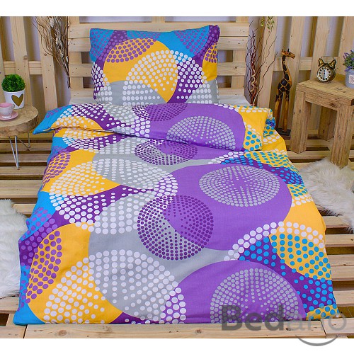 Bavlněné povlečení 140x200+70x90 Puntíkové kruhy fialové