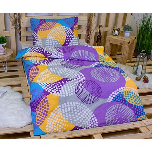 Bavlněné povlečení 140x200+70x90 Puntíkové kruhy fialové