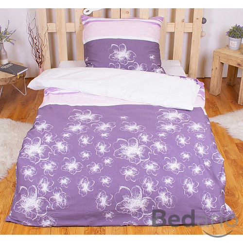 Bavlněné povlečení Lila květy 140x200+70x90