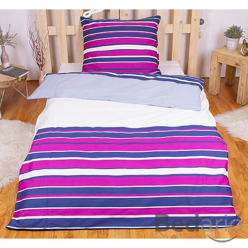 Bavlněné povlečení PRUHY purpurovomodré 140x200+70x90