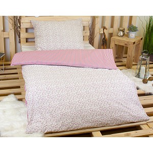 Bavlněné povlečení 140x200+70x90 Květinky s proužkem červené