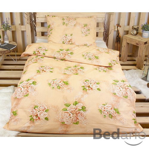 Bavlněné povlečení 140x200+70x90 Růže béžové