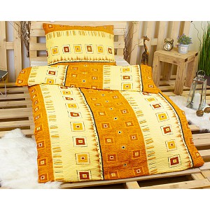 Krepové povlečení Skořicové čtverce 140x200+70x90