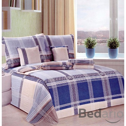 Povlečení Mikrokrep na dvě lůžka 140x200 70x90 Modré karo