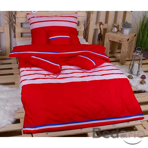 Osmidílná sada povlečení na 2 lůžka 140x200+70x90 Trikolora červena