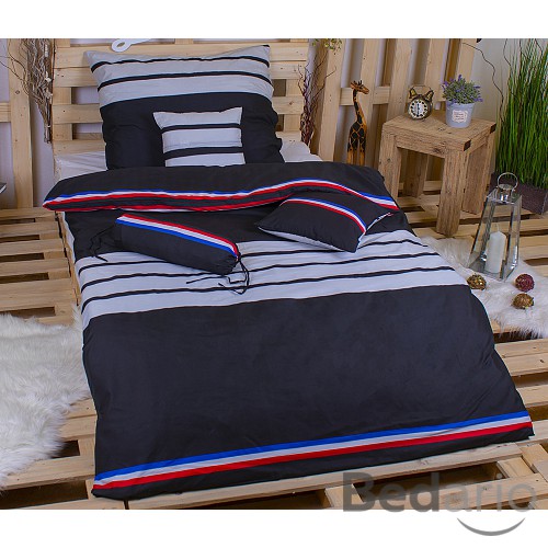 Osmidílná sada povlečení na 2 lůžka 140x200+70x90 Trikolora černá