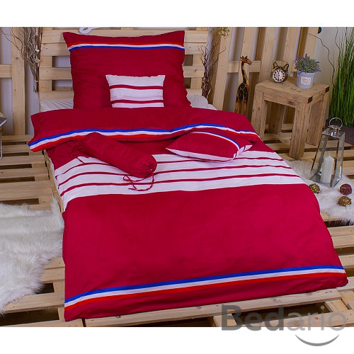 Osmidílná sada povlečení na 2 lůžka 140x200+70x90 Trikolora vínová