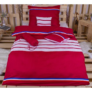 Osmidílná sada povlečení na 2 lůžka 140x200+70x90 Trikolora vínová