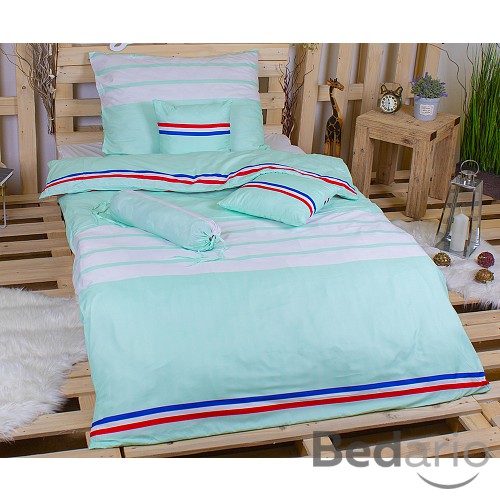 Osmidílná sada povlečení na 2 lůžka 140x200+70x90 Trikolora pastelová zelená