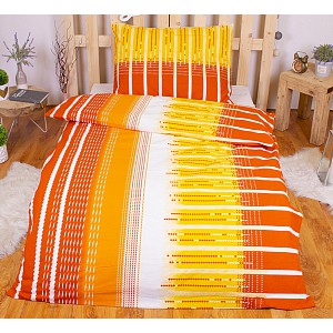Flanelové povlečení DELUXE 140x200+70x90 Podzimní proužky oranžové