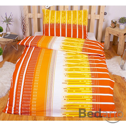 Flanelové povlečení DELUXE 140x200+70x90 Podzimní proužky oranžové