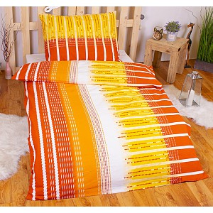 Flanelové povlečení DELUXE 140x200+70x90 Podzimní proužky oranžové